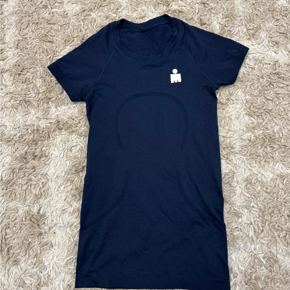 Lululemon ironman Navy Women's Short Sleeve Performance Tee with White Logo